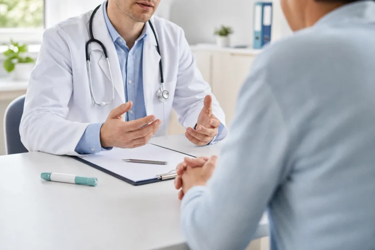Consultation médicale autour d un traitement injectable